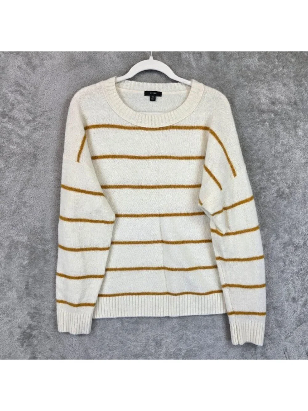 J Crew Sweater Womens M Cream Striped Soft Alpaca Crew Neck Long Sleeve Knit